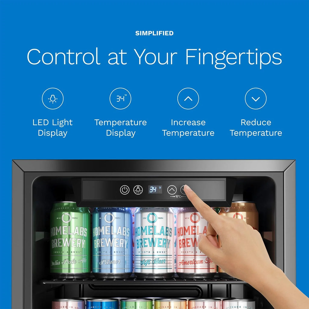 hOmeLabs Beverage Refrigerator and Cooler - Mini Fridge with Glass Door for Soda Beer or Wine - 120 Cans Capacity - Small Drink Dispenser Machine for Office or Bar with Adjustable Removable Shelves
