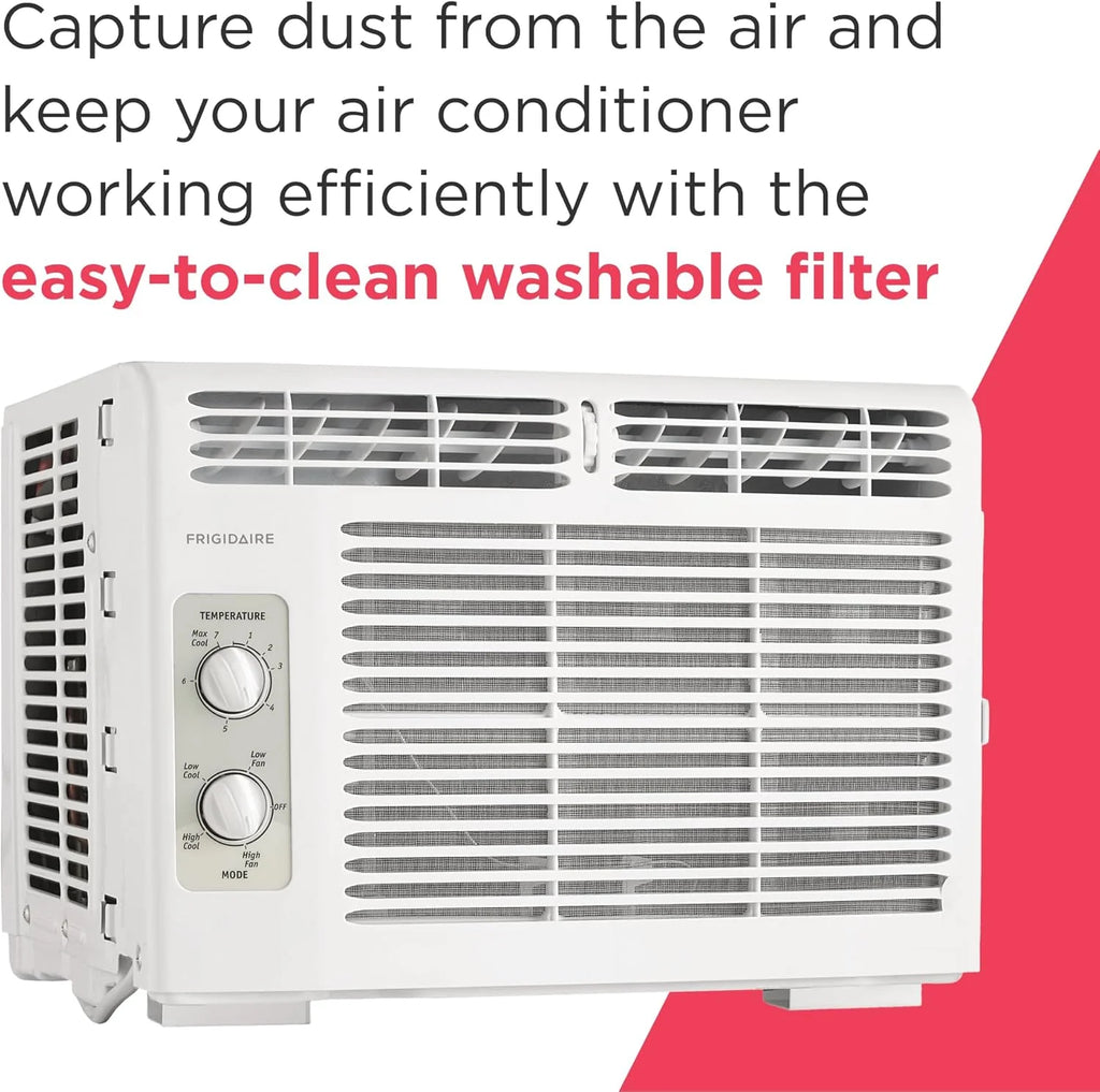 Frigidaire 5,000 BTU Window Air Conditioner with Remote Control, Cools Up to 150 Sq. Ft., Quiet Operation, Eco Mode, 3 Fan Speeds, Auto Restart, White