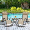 3PCS Zero Gravity Recliner Portable Outdoor Reclining Chair Set w/Side Table Folding Chaise Lounge Chairs