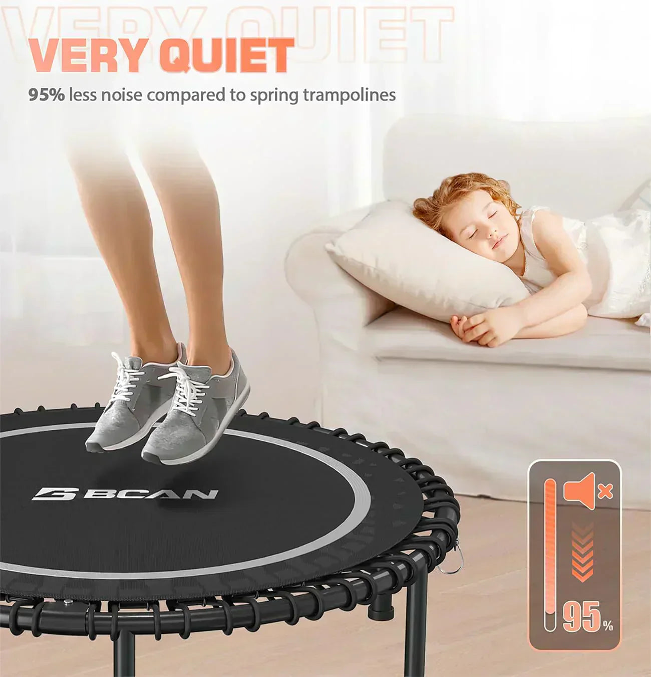 BCAN 450/550 LBS Foldable Mini Trampoline Fitness Trampoline Bungees Adjustable Foam Handle