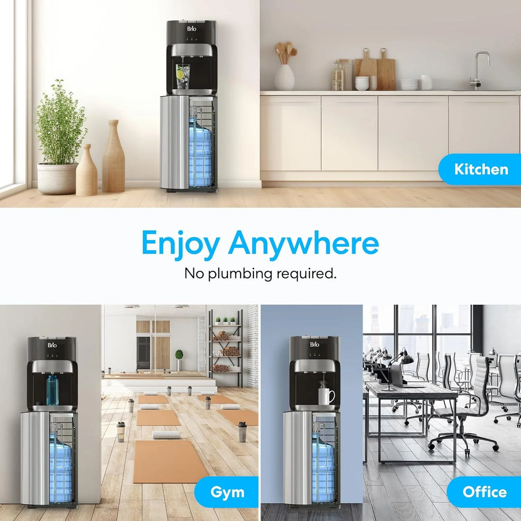 Bottom Loading Water Cooler Dispenser for 5 Gallon Bottles - 3 Temperatures with Hot, Room & Cold Spouts, Child Safety Lock, LED Display with Empty Bottle Alert, Stainless Steel
