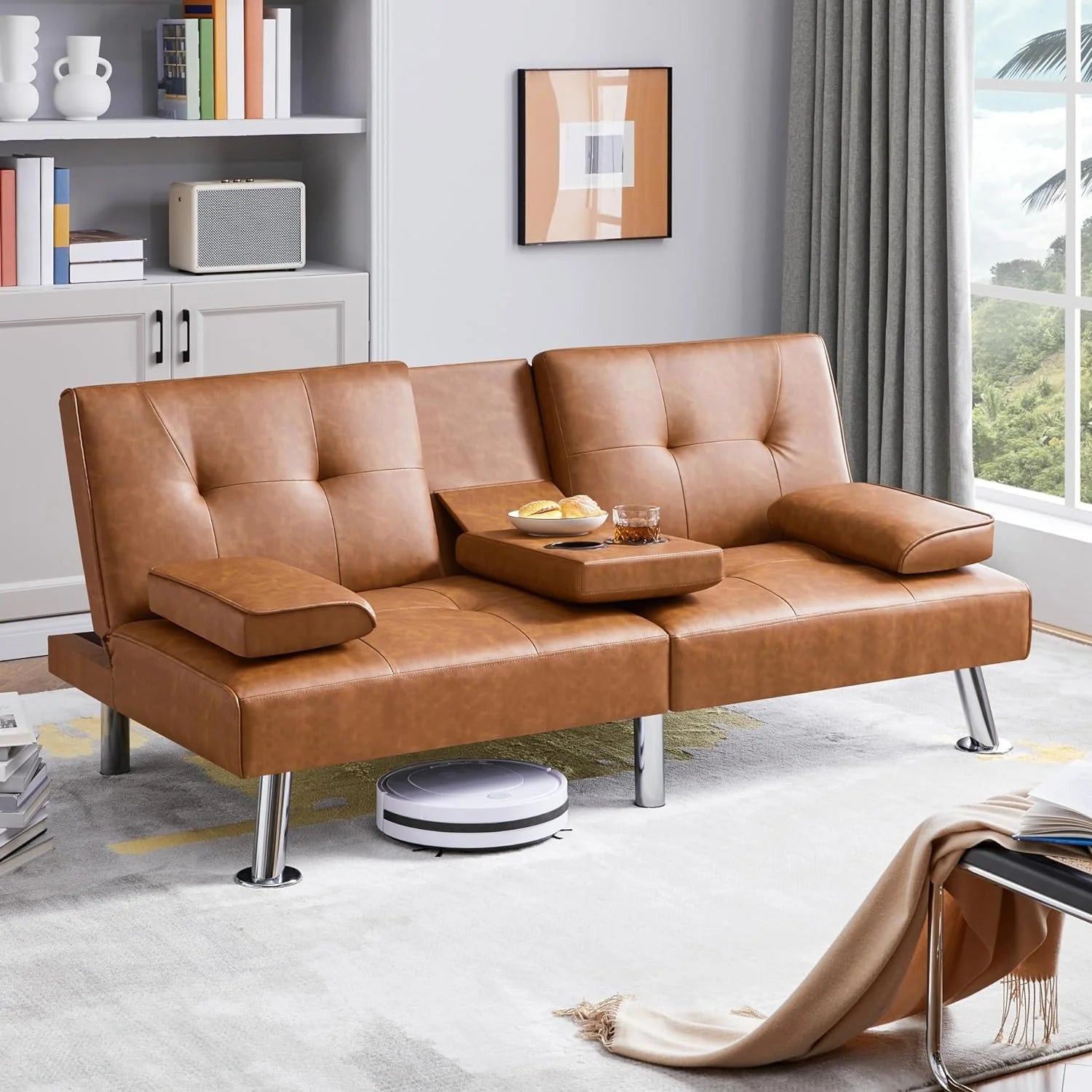 Convertible Sofa Bed Modern Imitation Leather Home Recliner Flip Double Sofa Folding Sofa Bed Guest Bed