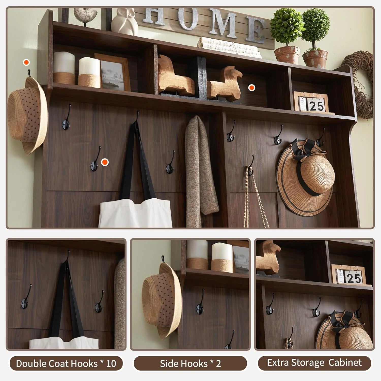 JXQTLINGMU 59-inch Farmhouse Foyer Tree with Shoe Storage, Entryway Bench Foyer Coat Rack Cabinet