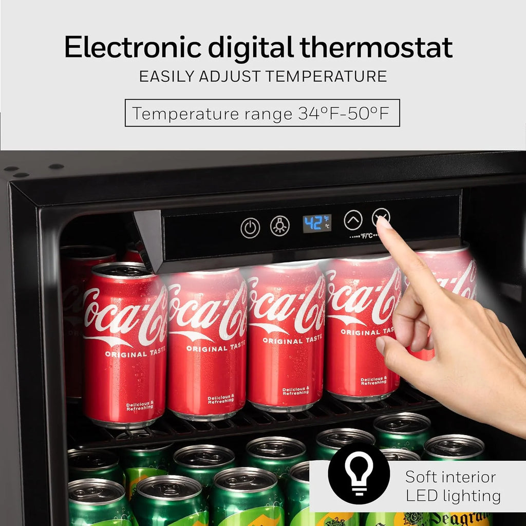 Beverage Refrigerator and Cooler, 115 Can Mini Fridge with Glass Door for Soda Beer or Wine for Office or Bar with Adjustable Removable Shelving