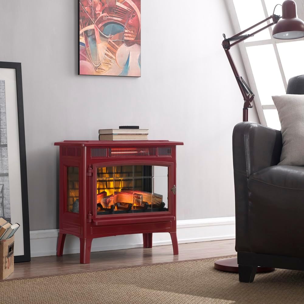Freestanding Electric Fireplace Stove Heater with 3D Flame Effect for 1,000 Sq. Ft