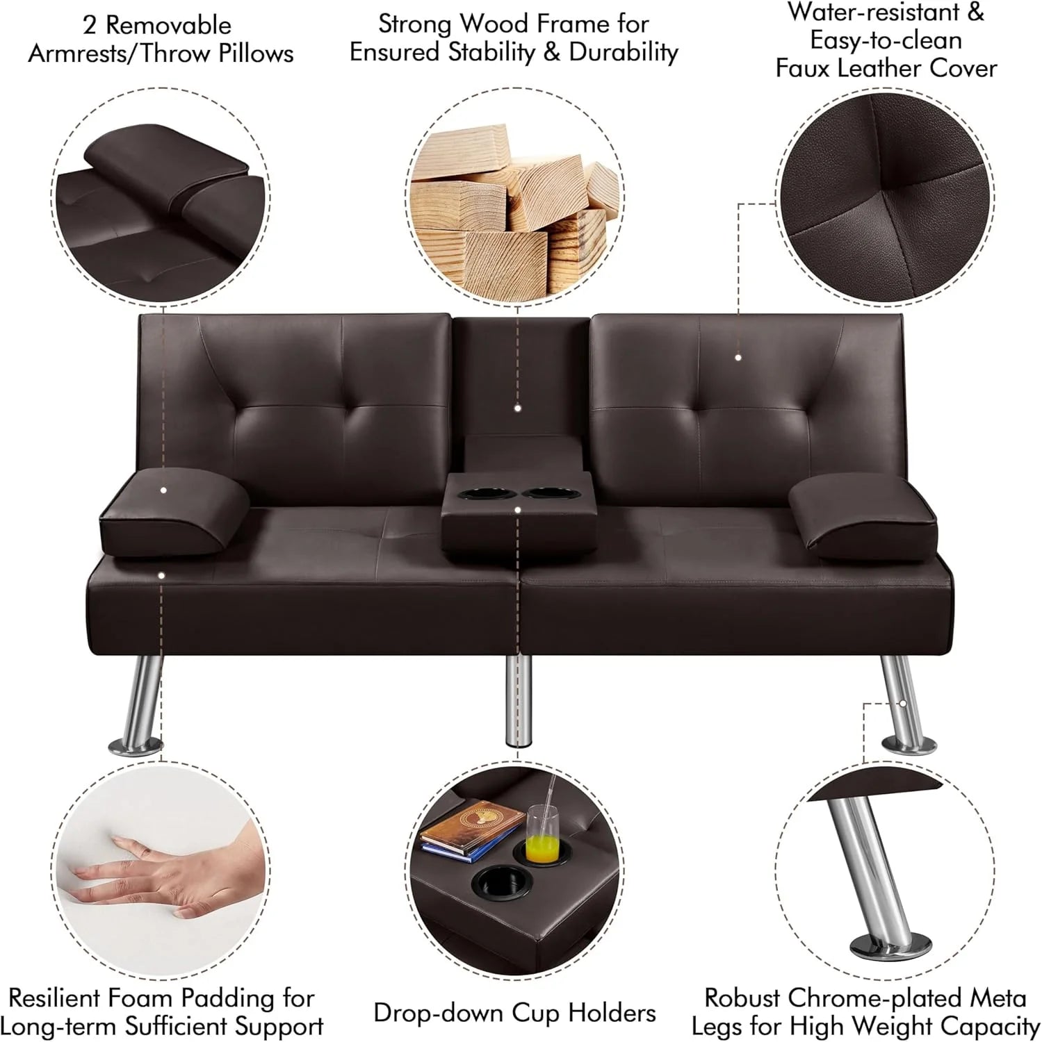 Convertible Sofa Bed Modern Imitation Leather Home Recliner Flip Double Sofa Folding Sofa Bed Guest Bed