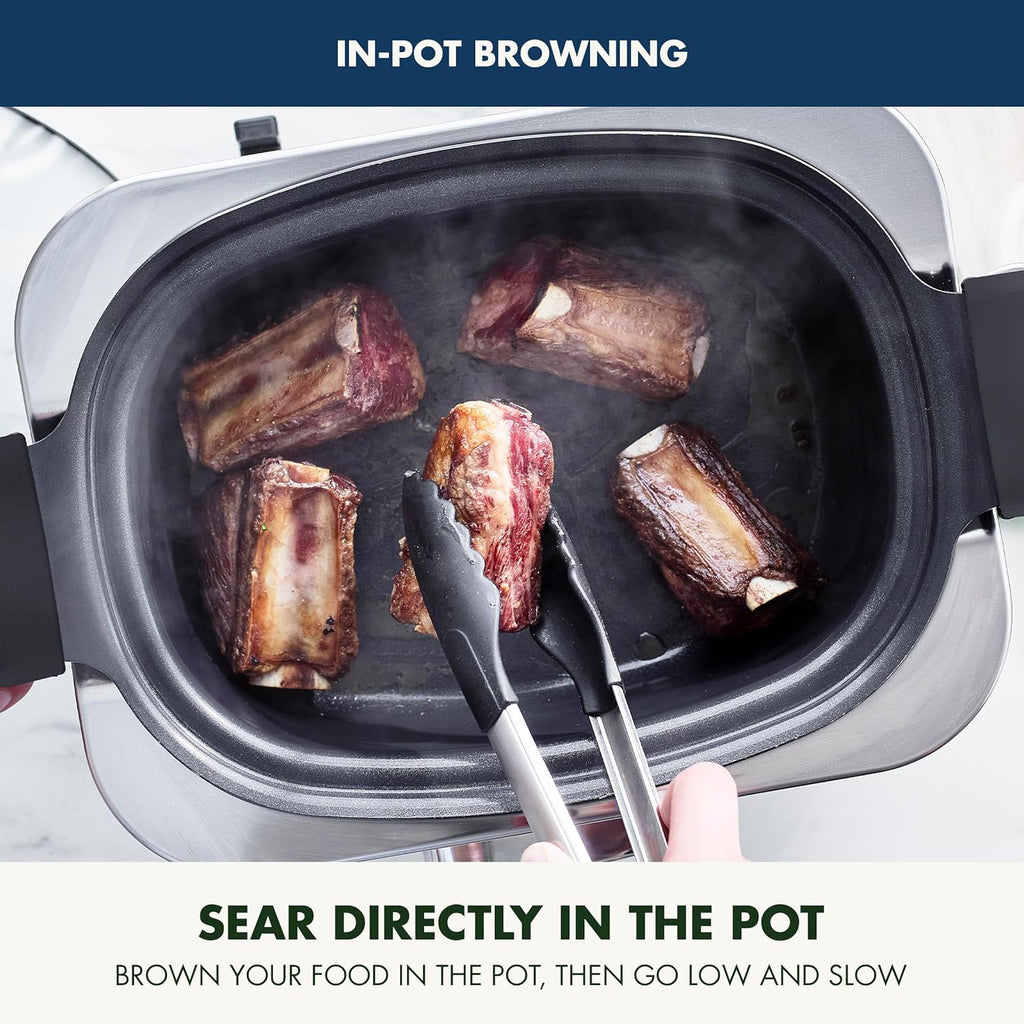 8-in-1 Programmable 6QT Electric Slow Cooker with Dishwasher-Safe Lid and Removable Base