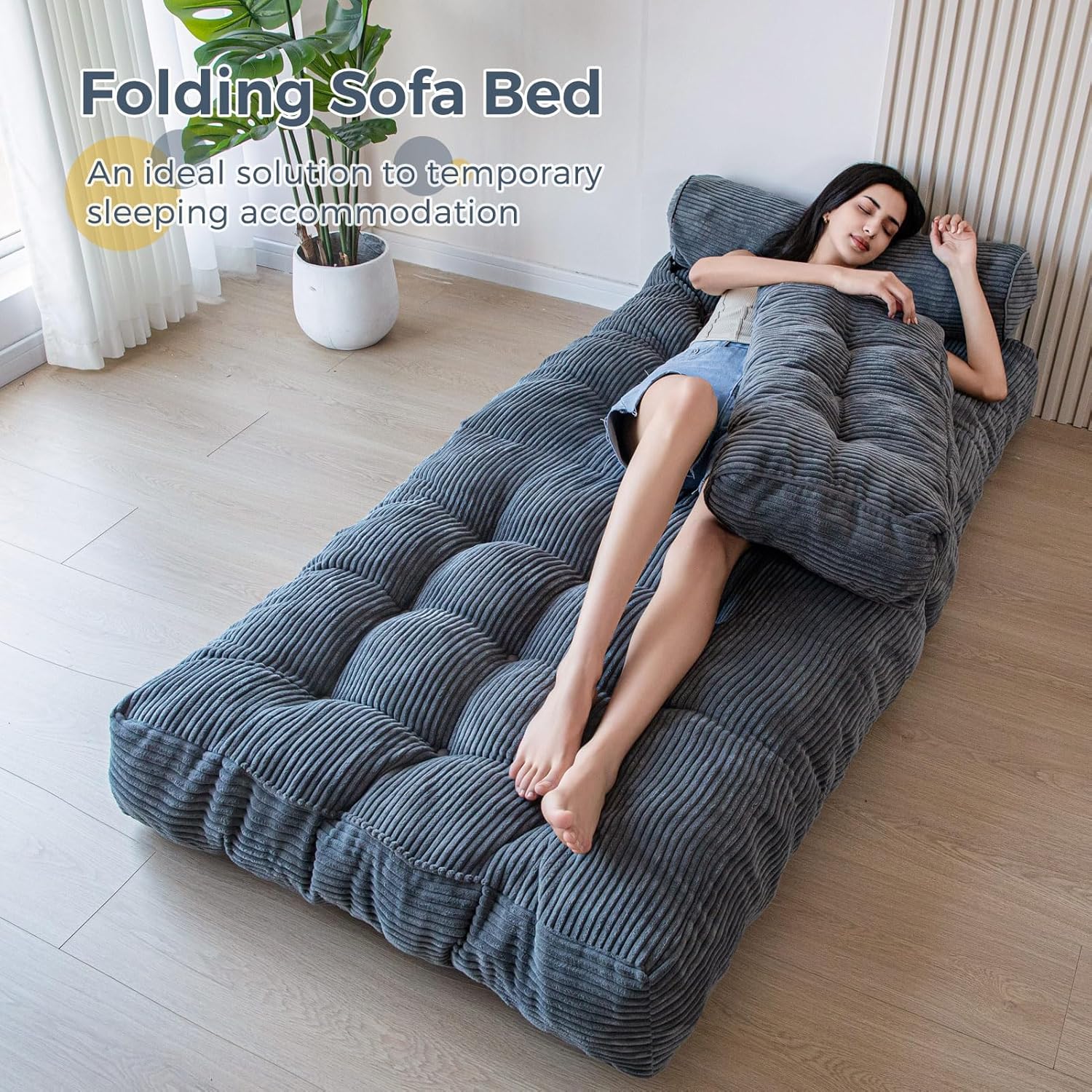 MAXYOYO Folding Sofa Bed Convertible Sleeper Chair with Pillow Foldable Mattress with Back Support