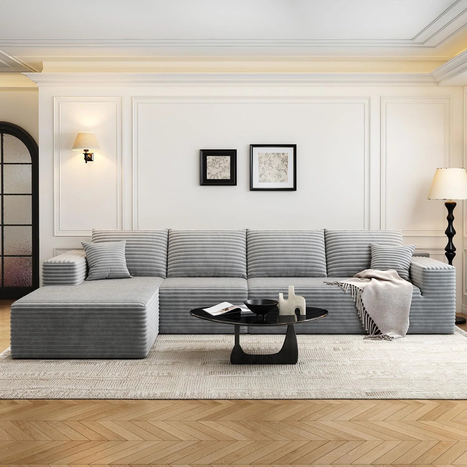 107.5 inch Cloud Modular Sectional Sofa with L-Shaped Chaise Lounge, Modern Minimalist Upholstered Sofa Deep Seating Corner Sofa