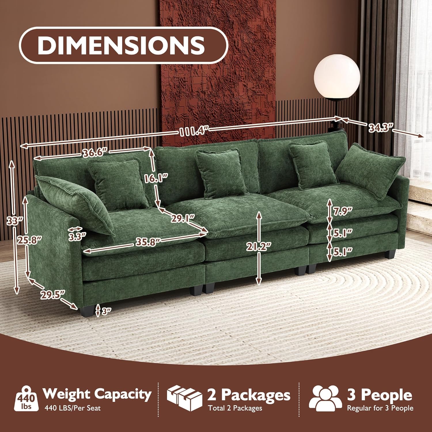 ihanherry 146-inch U-shaped modern sofa modular area cloud sofa