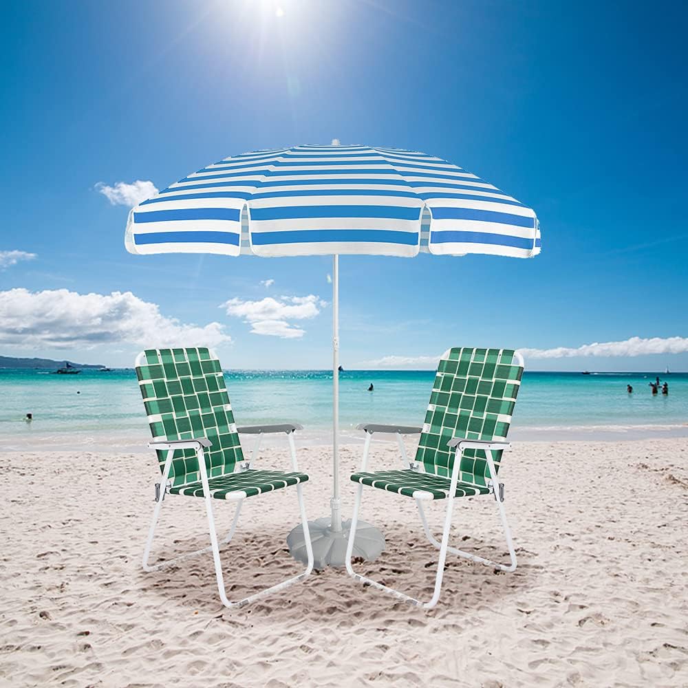 VINGLI Patio Lawn Webbed Folding Chairs Set of 2, Outdoor Beach Portable Lawn Chair Camping Chair Beach Chair