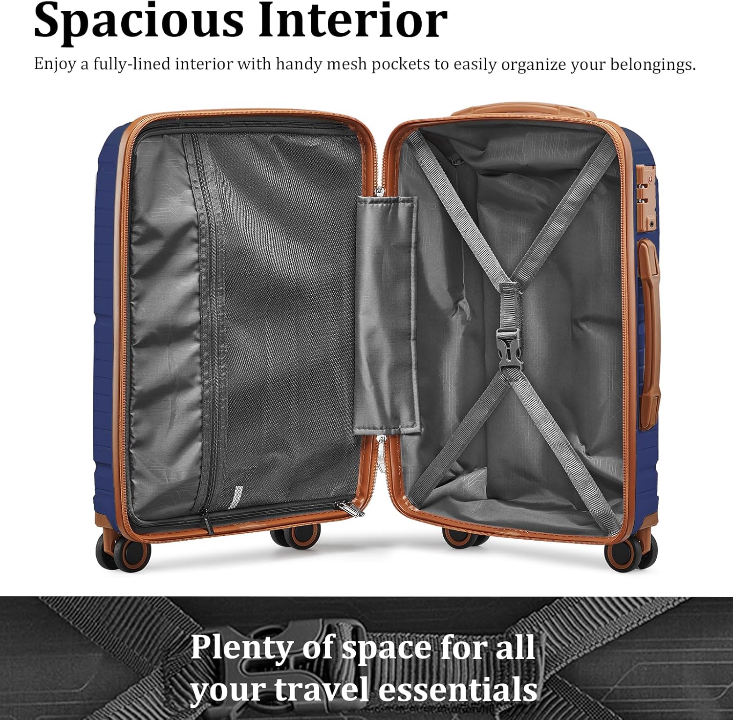5-piece PP hardshell lightweight travel carry-on luggage set with dual spinner wheels and TSA lock