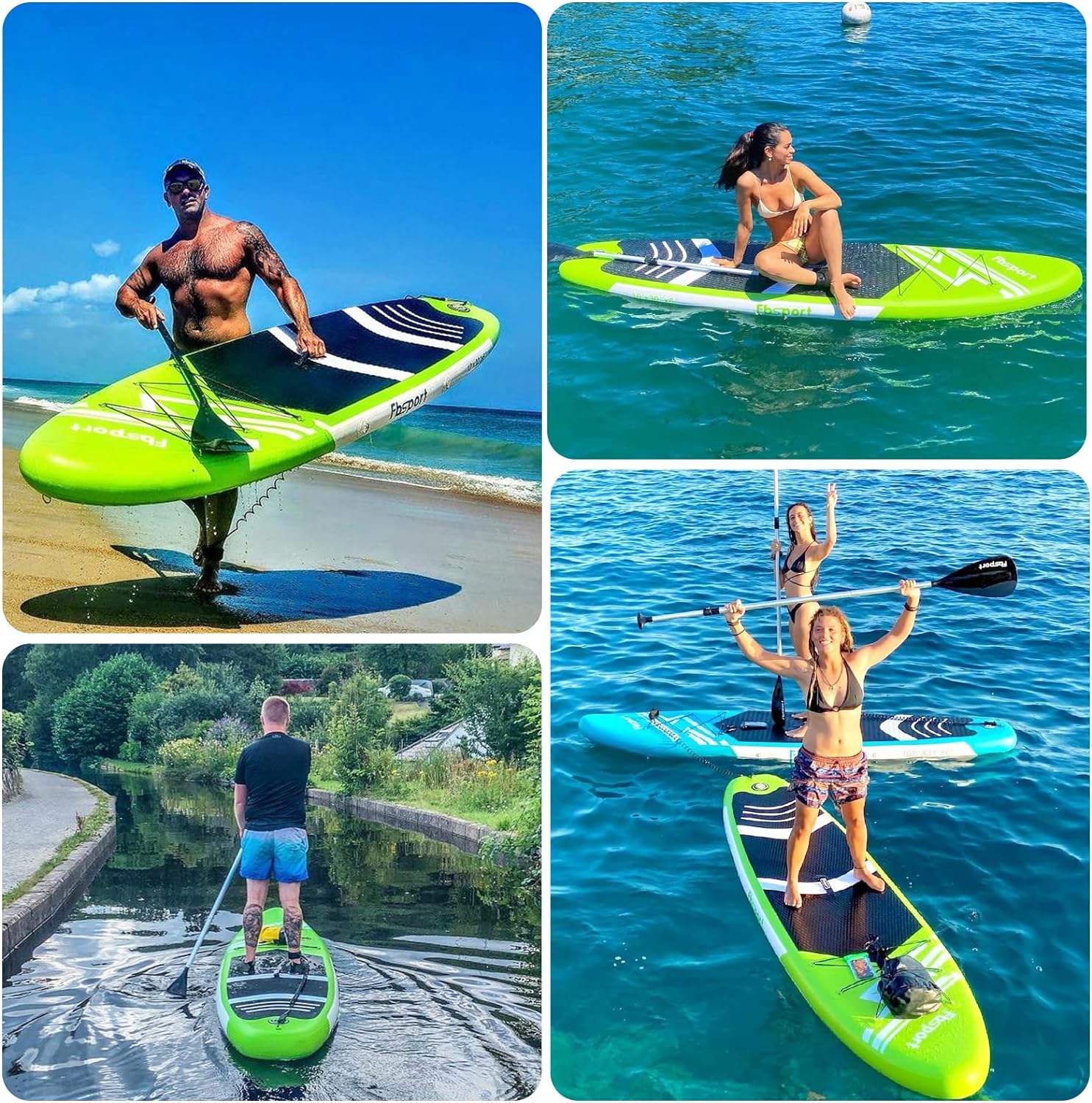 FBSPORT 11' Premium Stand Up Paddle Board, Yoga Board with Durable SUP Accessories & Carry Bag | Wide Stance, Surf Control, Non-Slip Deck, Leash, Paddle and Pump for Youth & Adult