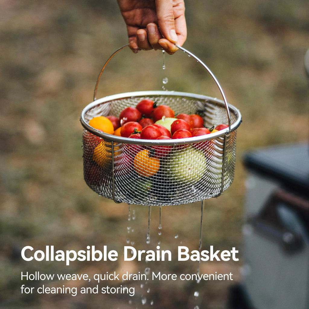5 Piece Stainless Steel Camping Cookware Set with Frying Pan and Storage Bag for 3 to 5 People