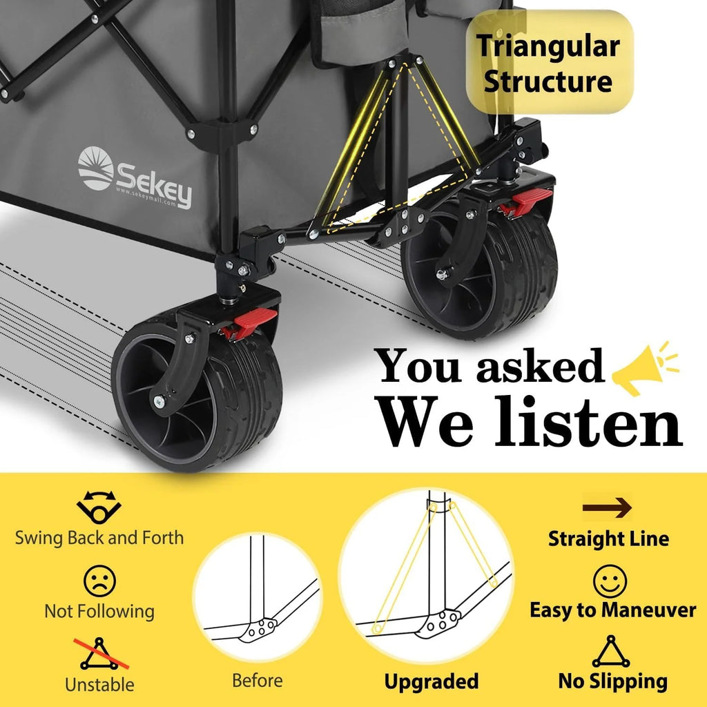Sekey 48 Inch Long Foldable Extended Travel Cart, 440 Lbs Load Capacity, Heavy Duty 300 Liter Folding Multi-Purpose Garden Cart