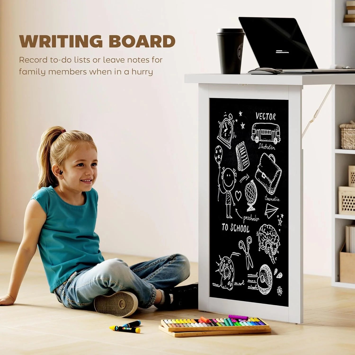 Folding convertible writing desk, wall mounted desk cabinet, multifunctional home office workstation