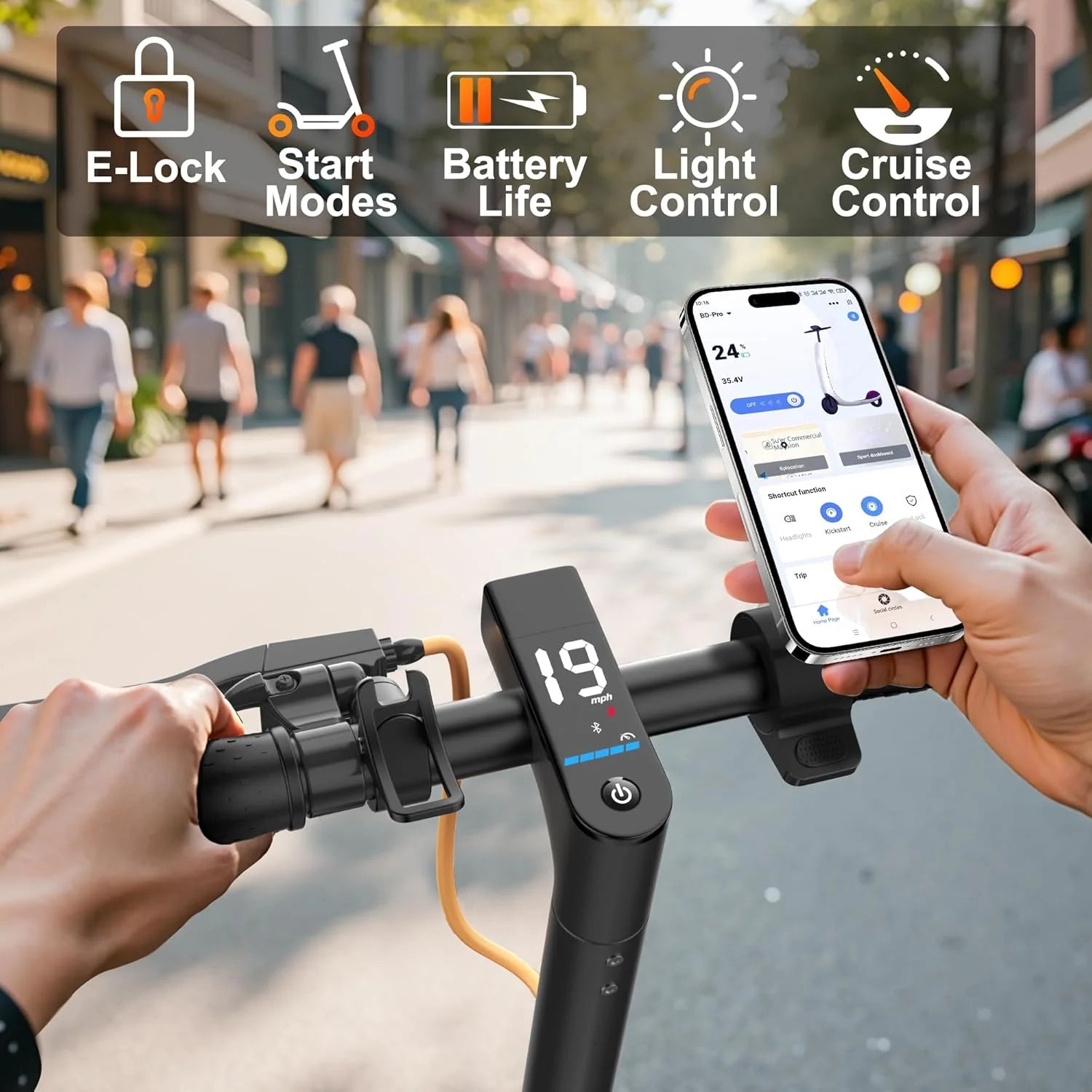 Electric Scooter, 350W/500W Motor, Top Speed 19/22 mph, Max 16/23/28Miles Ranges, Foldable E Scooter for Adults