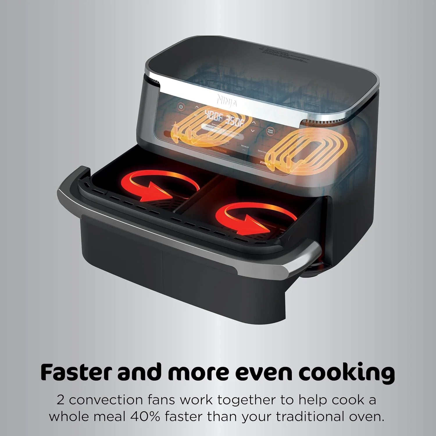 Ninja Foodi 10QT 6-in-1 DualZone Smart XL Air Fryer, 2 Independent 5QT Baskets, Smart Cook Thermometer, Match Cook, Smart Finish, Air Fry, Roast, Bake, Dehydrate, Reheat, Grey, DZ550