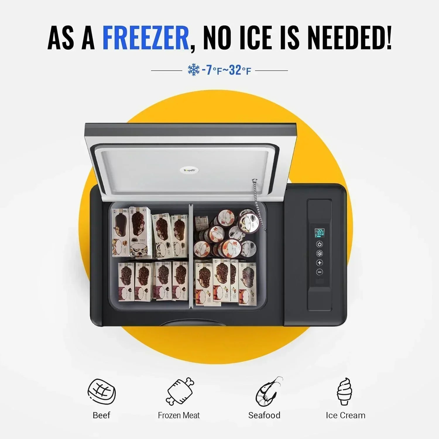 BougeRV 12 Volt Refrigerator 12V Car Fridge 23 Quart Portable Freezer Compressor Cooler