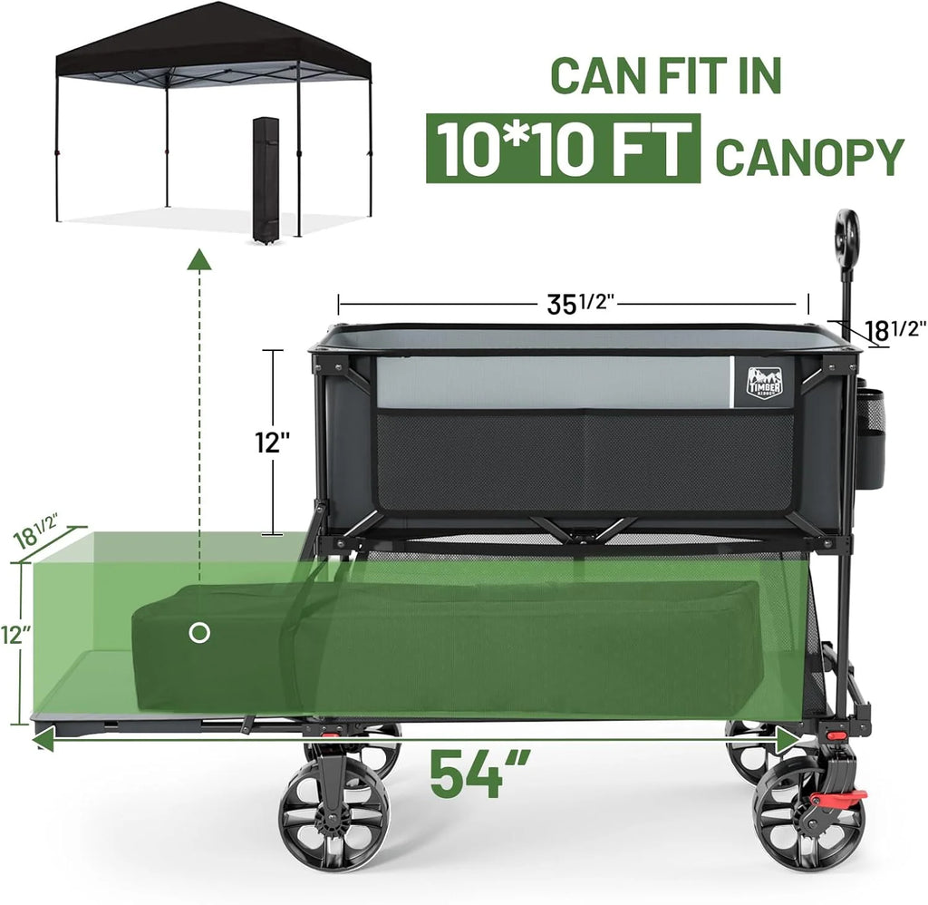 400L Large Capacity Folding Double Decker Cart with Brakes, 54 Inch Extra Long Extended Cart, 450 Pounds Heavy Duty Folding Cart