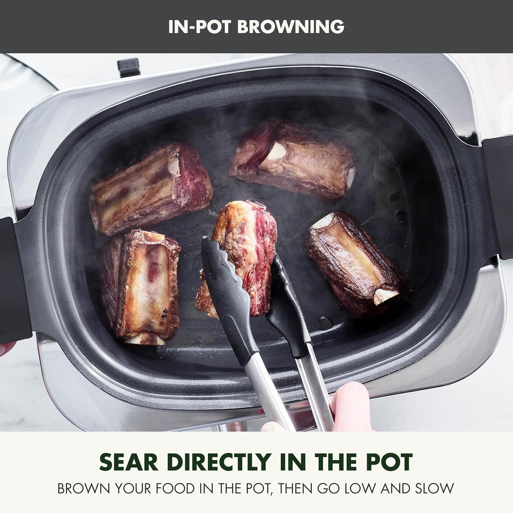 8-in-1 Programmable 6QT Electric Slow Cooker with Dishwasher-Safe Lid and Removable Base