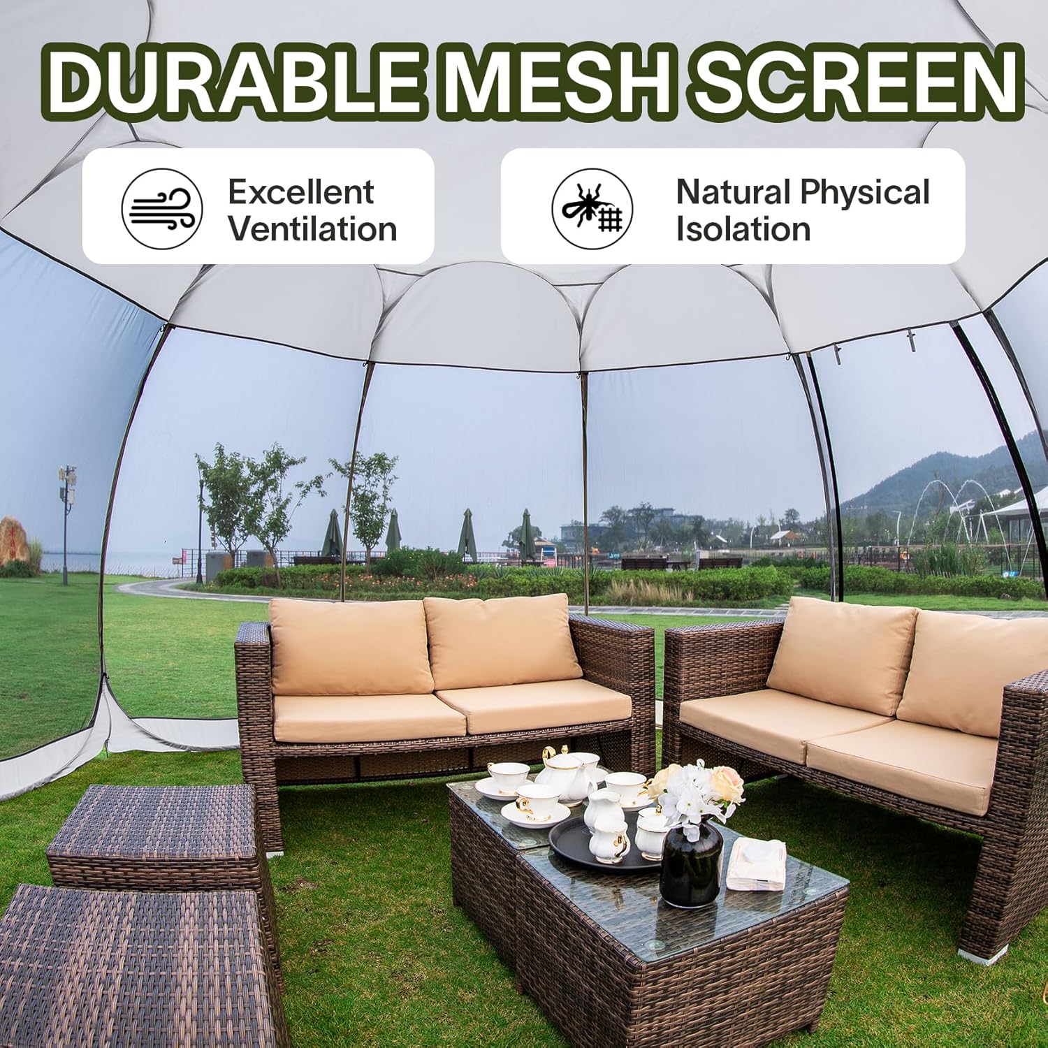 Screen gazebo sleeps 6-10-15 people Igloo-style canopy tent mosquito net on the sides Perfect