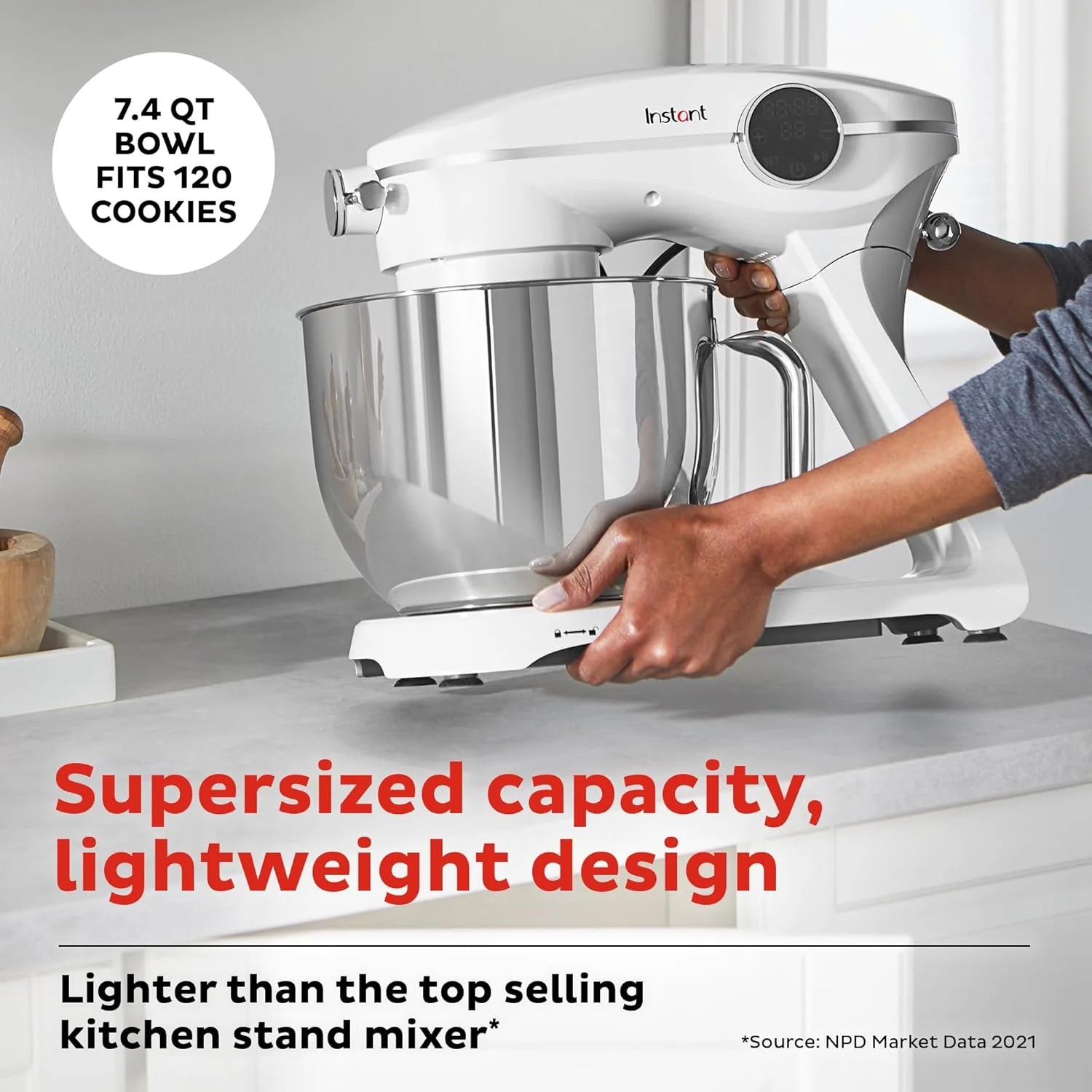 Instant Pot Instant Stand Mixer Pro 600W 10-Speed Electric Mixer with Digital Interface,7.4-Qt Stainless Steel Bowl,Dishwasher Safe Whisk,Dough Hook and Mixing Paddle