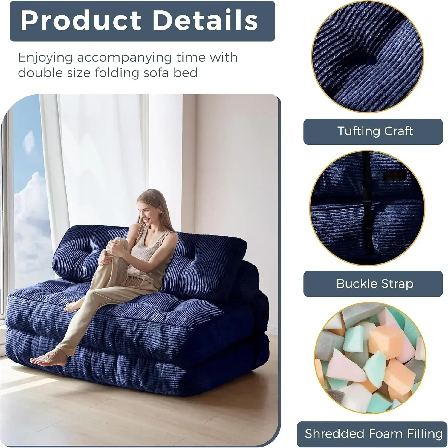 MAXYOYO Folding Sofa Bed Convertible Sleeper Chair with Pillow Foldable Mattress with Back Support