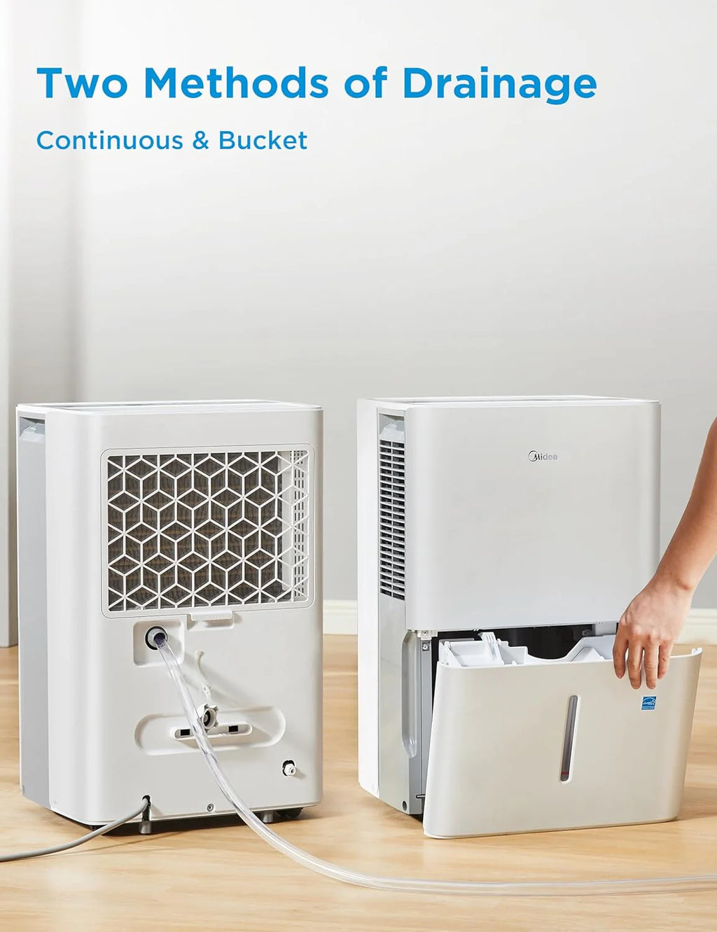 Midea 4,500 Sq. Ft. Dehumidifier With Pump Included, Energy Star Certified, 50 Pint - Ideal For Basements, Large & Medium Sized Rooms, And Bathrooms (White)
