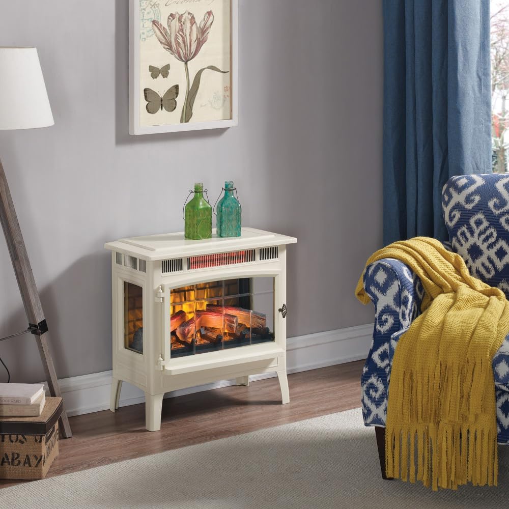 Freestanding Electric Fireplace Stove Heater with 3D Flame Effect for 1,000 Sq. Ft
