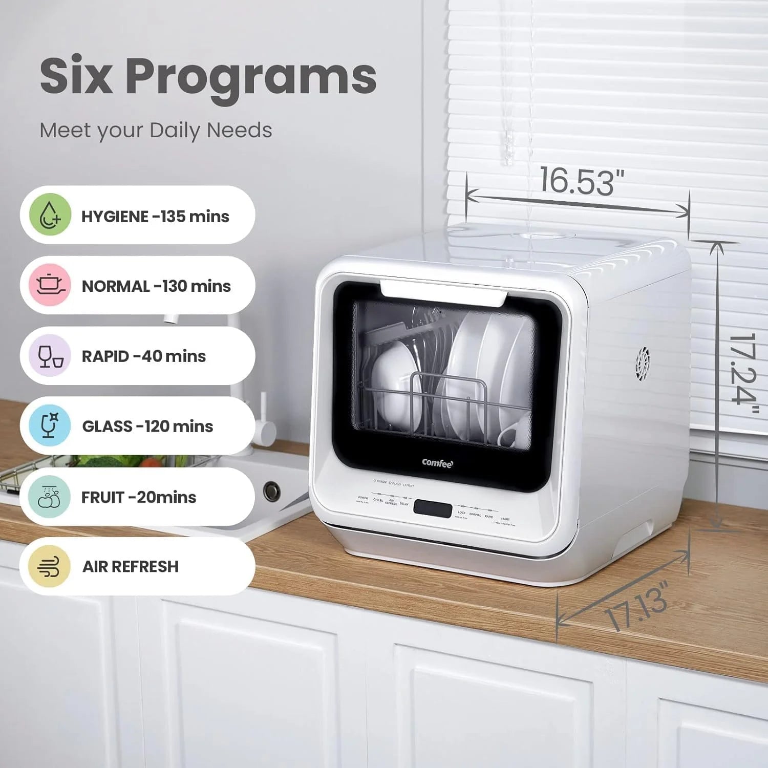 COMFEE' Portable Mini Dishwasher Countertop with 5L Built-in Water Tank