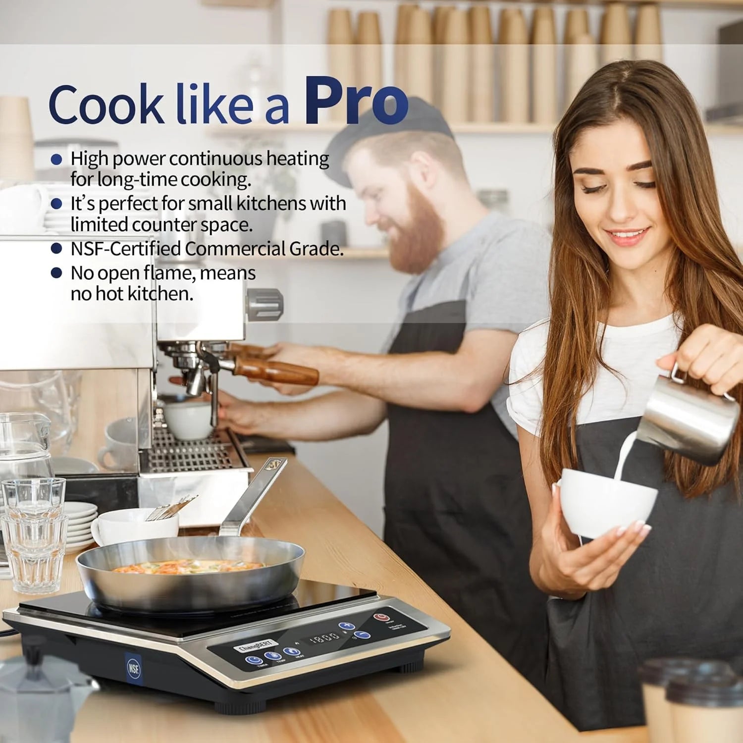 Induction Cooktop Portable Cooker with Large 8-inch Heating Coil Stainless Steel Countertop Burner