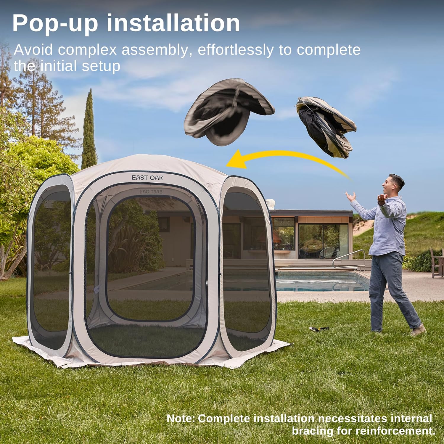 EAST OAK Screen House Tent Pop-Up, Portable Screen Room Canopy Instant Screen Tent 10 x 10 FT with Carry Bag for Patio, Backyard, Deck & Outdoor Activities, Beige