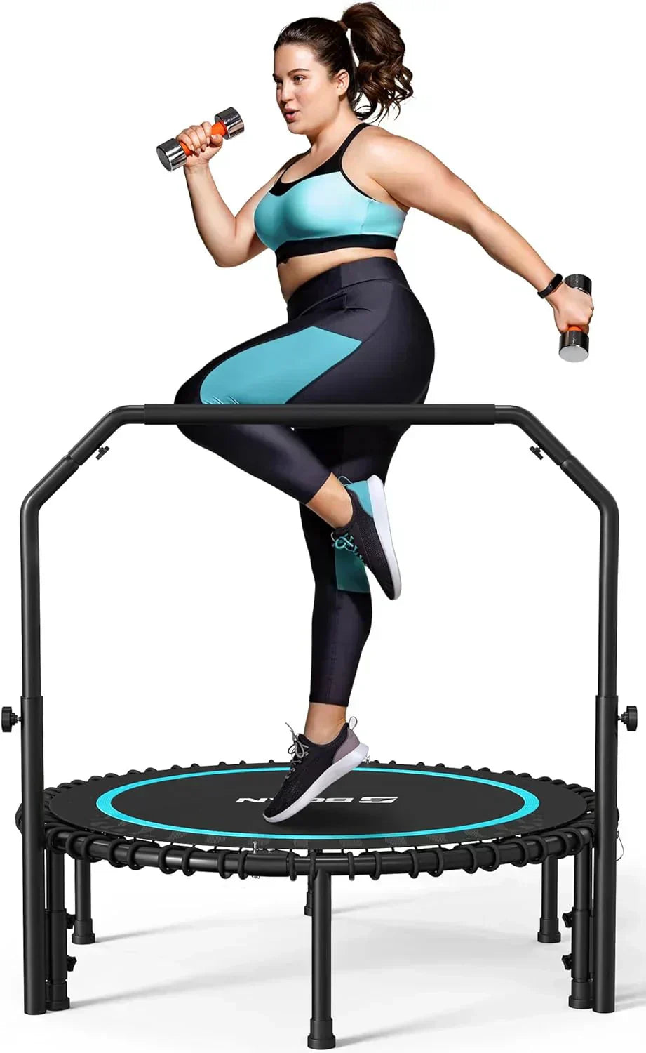 BCAN 450/550 LBS Foldable Mini Trampoline Fitness Trampoline Bungees Adjustable Foam Handle