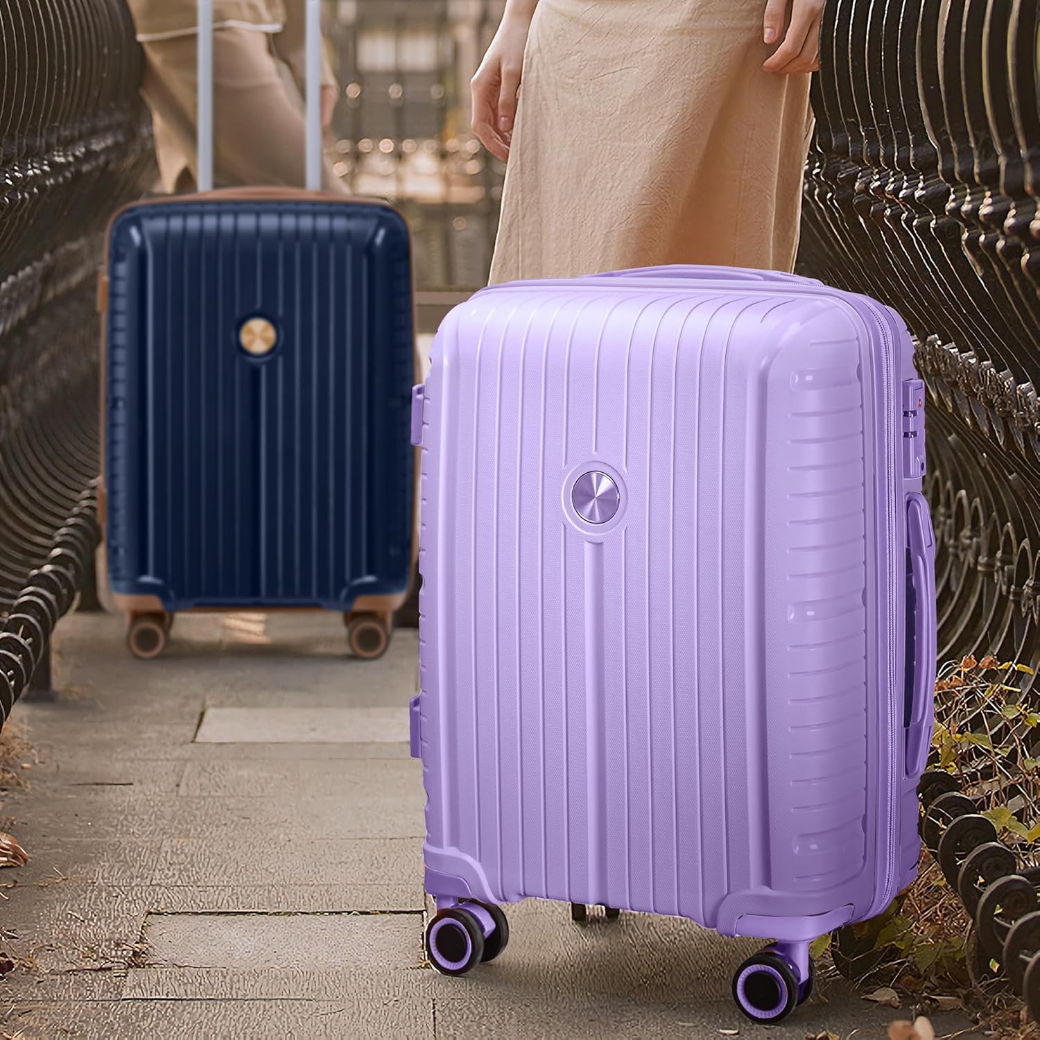 5-piece PP hardshell lightweight travel carry-on luggage set with dual spinner wheels and TSA lock