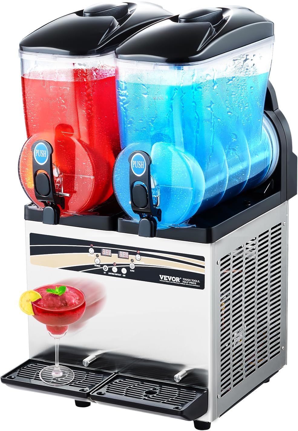 VEVOR Slushy Machine 15Lx2 Double Tank Commercial Margarita Machine 120 Cups Stainless Steel