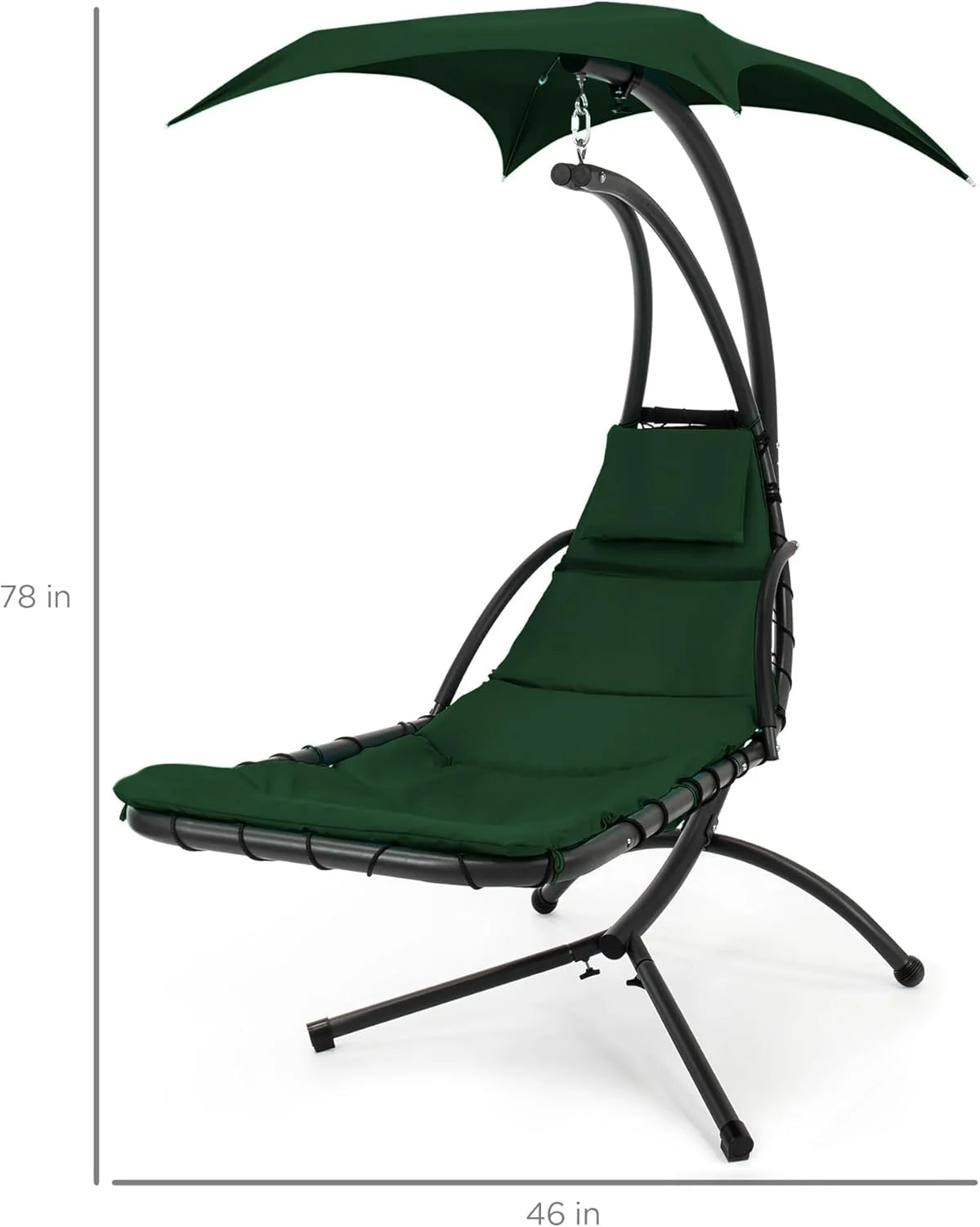 Best Choice Products Outdoor Hanging Curved Steel Chaise Lounge Chair Swing w/Built-in Pillow and Removable Canopy - Charcoal Gray