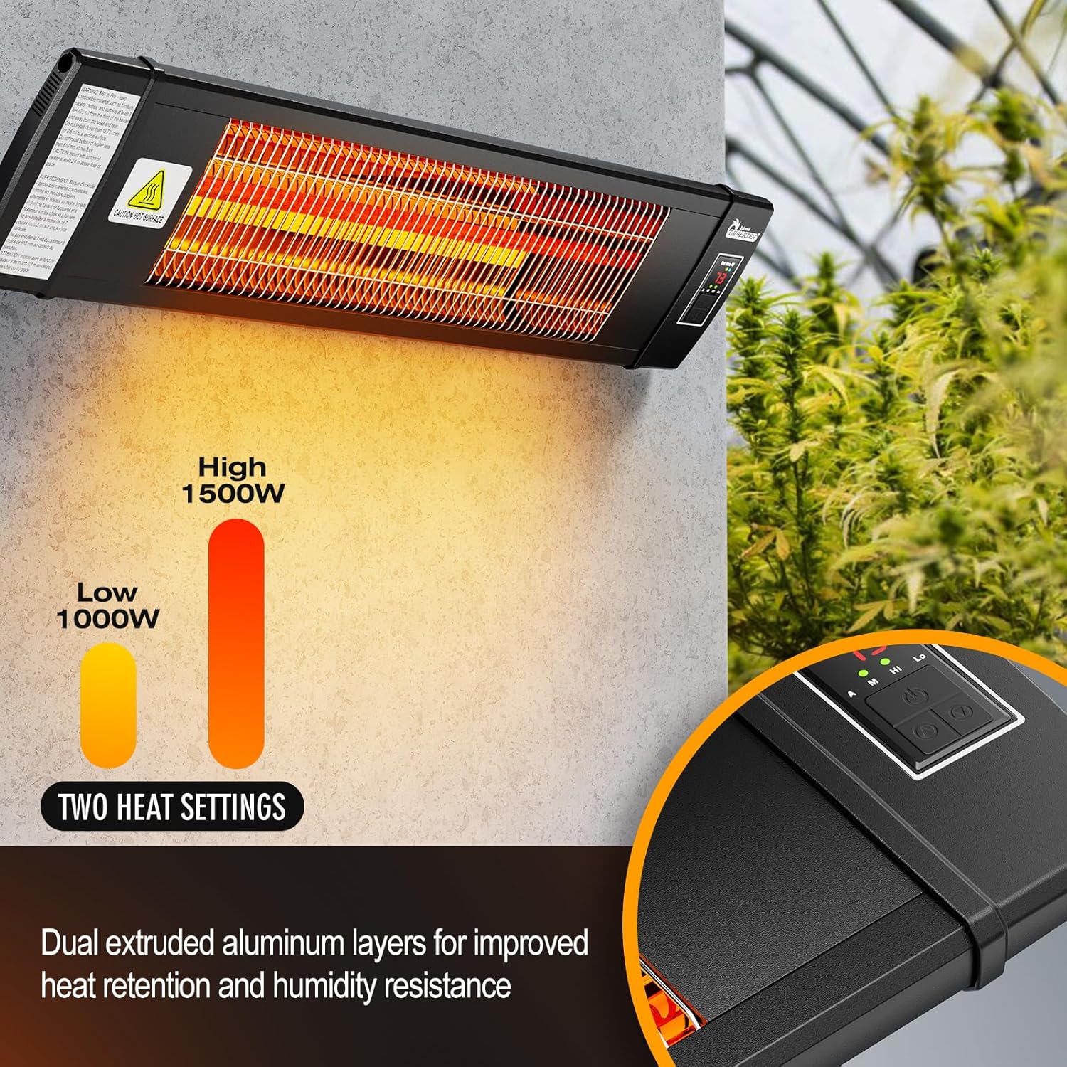 Smart greenhouse heater with built-in temperature control and digital thermostat