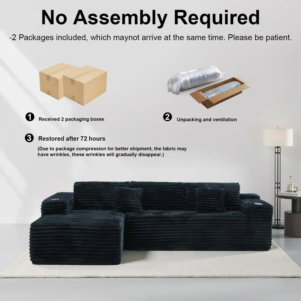 Cloud Sectional Couch with L Shape Chaise Modern Modular Sofa with Deep Seat Built in Cup Holder