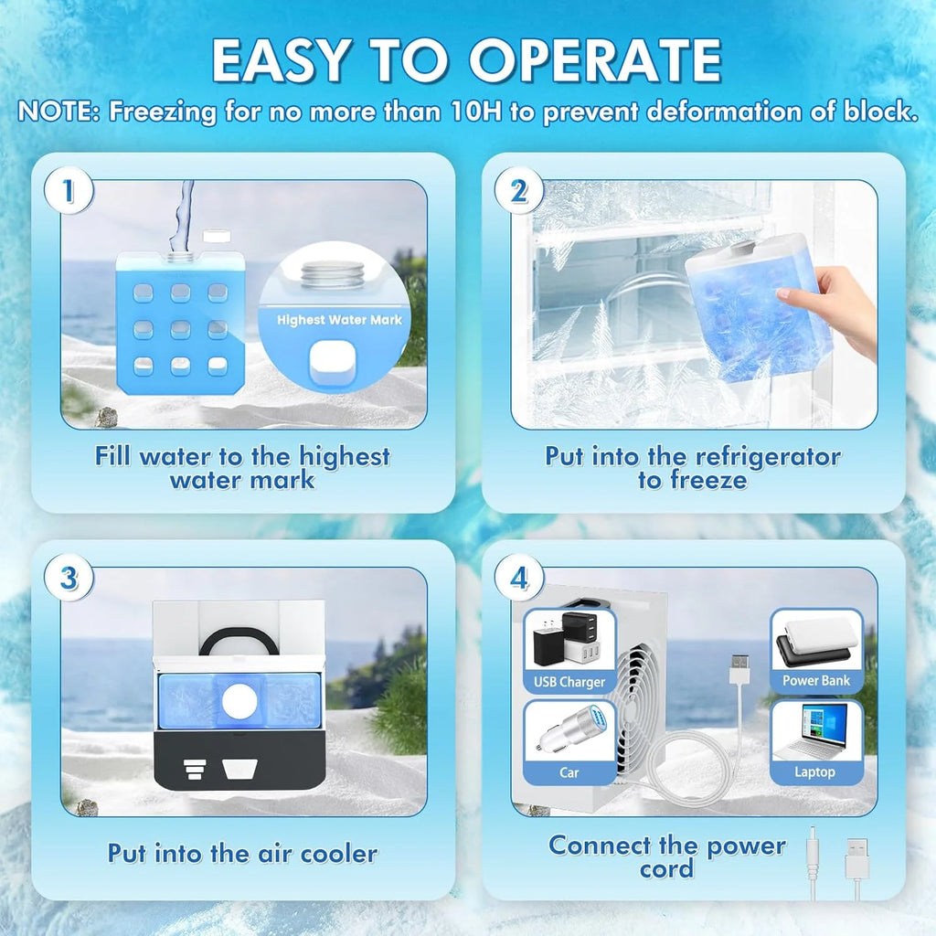 Portable Air Conditioners Fan, Anti-leakage Water Mini Air Cooler with 3 Speeds, Personal Ice Air Conditioner for Room Desk Office Home Tent(White06)