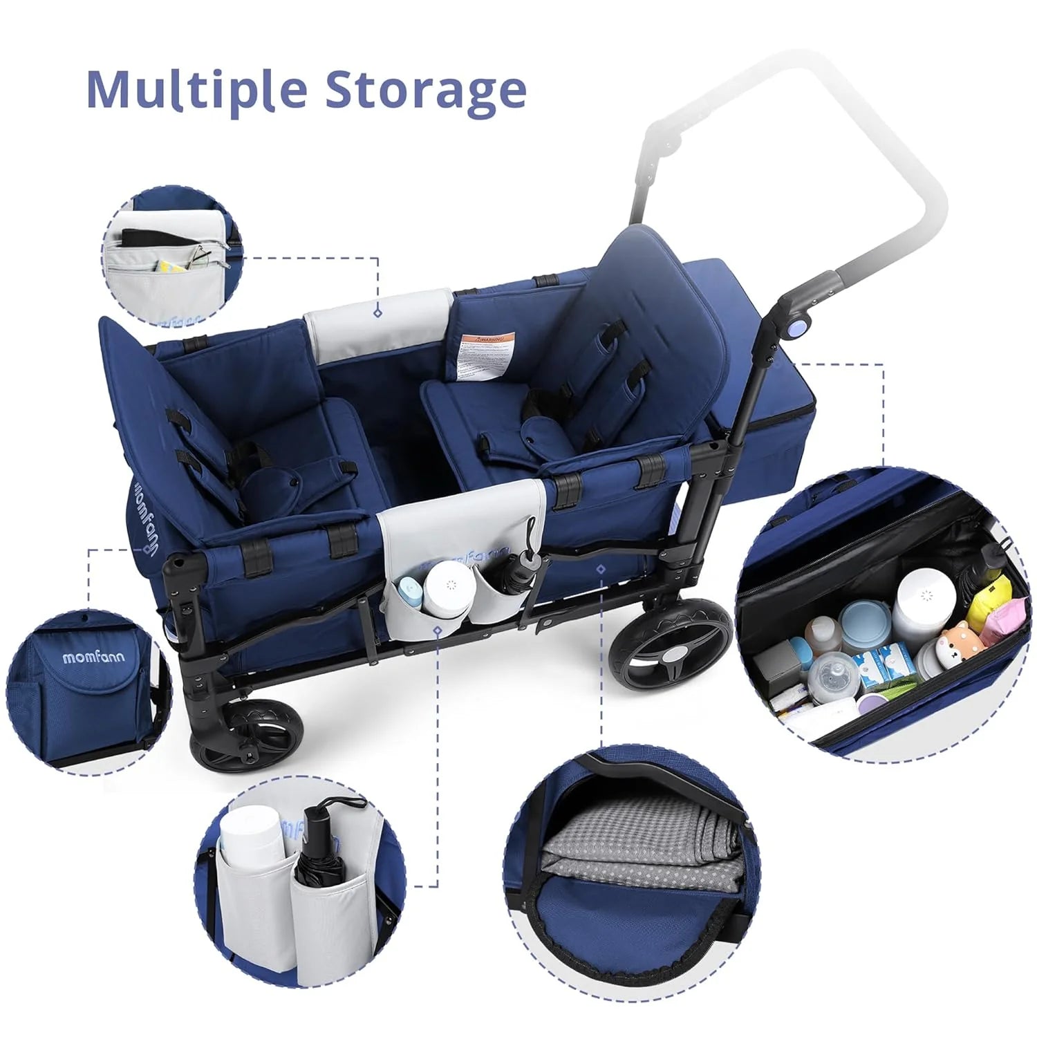 Stroller Wagon for Kids, Wagon Stroller Toddlers 2 Seaters, All-Terrain Baby Wagon Outdoor with Canopy, Parent Organizer, Adjustable Handle & Pull Bar for Infants and Toddlers, Gray