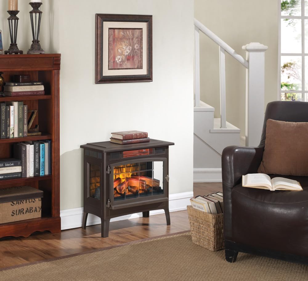 Freestanding Electric Fireplace Stove Heater with 3D Flame Effect for 1,000 Sq. Ft