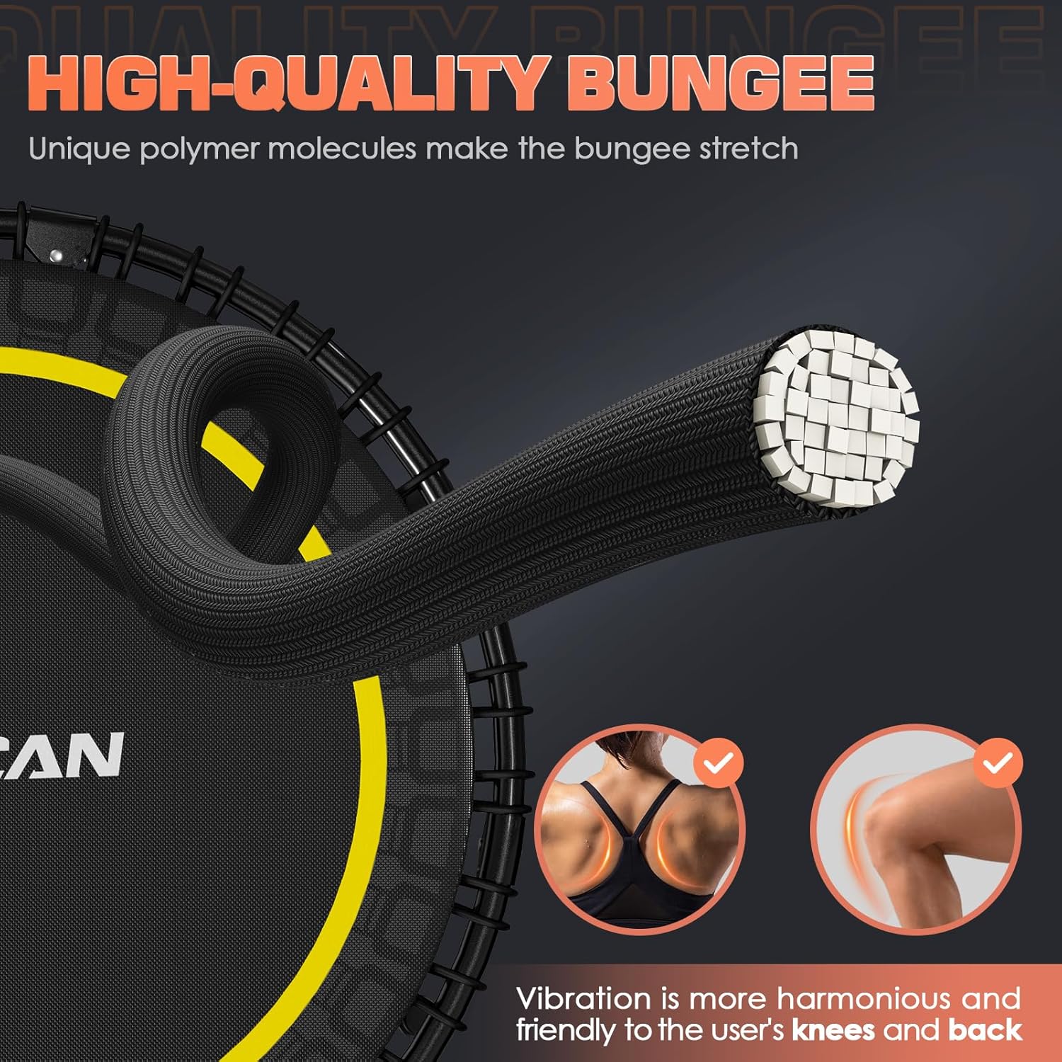BCAN 450/550 LBS Foldable Mini Trampoline Fitness Trampoline Bungees Adjustable Foam Handle