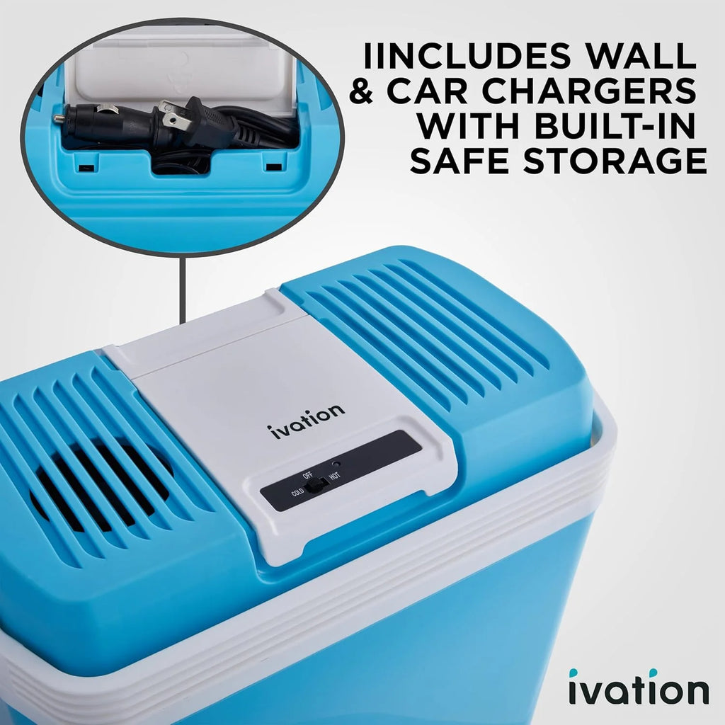 Electric Cooler & Warmer with Handle | 24 L Portable Thermoelectric Fridge for Vehicles & Trucks| 110V AC Home Power Cord & 12V Car Adapter for Camping