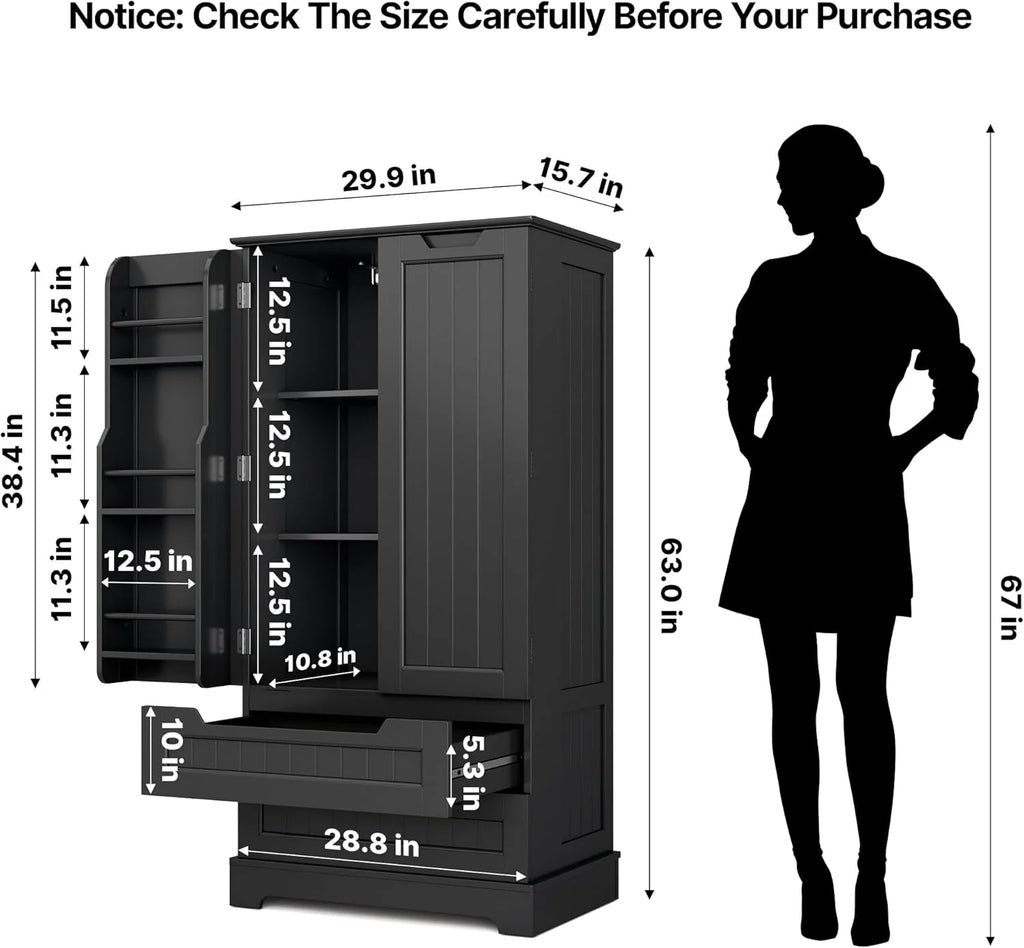 Gizoon Kitchen Pantry Cabinet with Drawers Freestanding Bathroom Storage Cabinet with Doors and Shelves, 47 Inch Small Pantry Cabinet