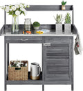 Yaheetech Outdoor Garden Potting Bench Table Work Bench Metal Tabletop Cabinet Drawer