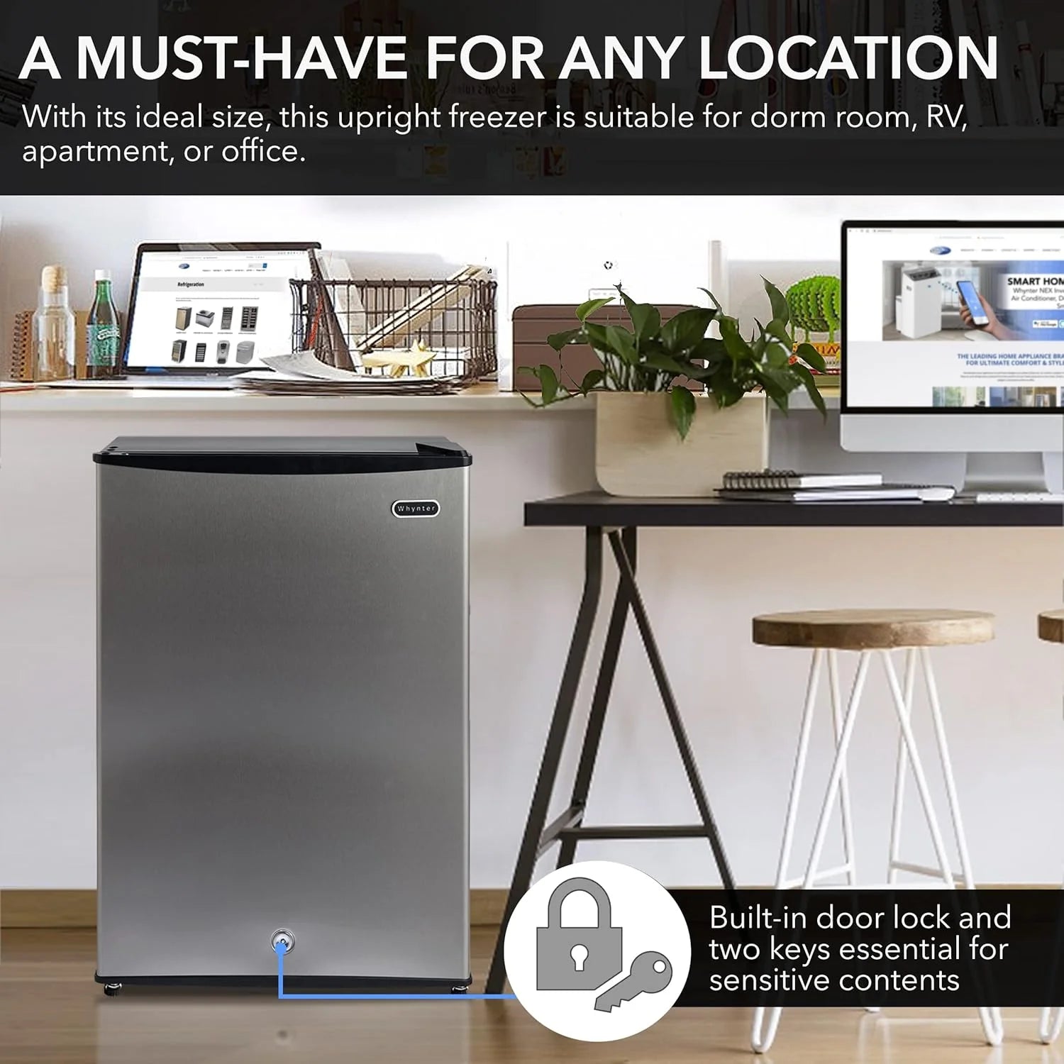 Whynter CUF-112SS Mini, Energy Star Rated Small Upright Freezer with Lock, Stainless Steel -1.1 Cubic Feet