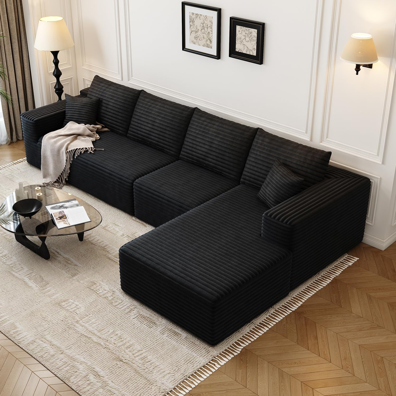 107.5 Cloud Modular Sectional Sofa Couch with L-Shape Chaise,Modern Minimalist Upholstered Couches