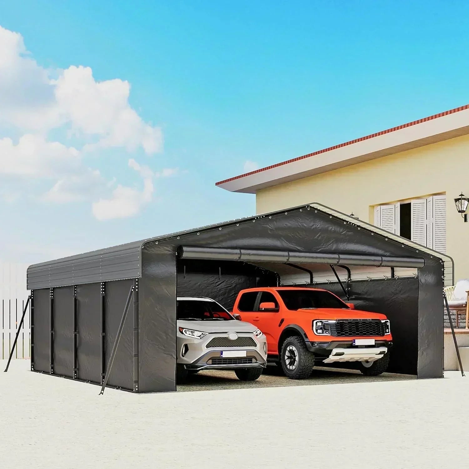 10'x15' Heavy Duty Metal Carport Outdoor Garage Car Shelter Shade with Heavier Frame