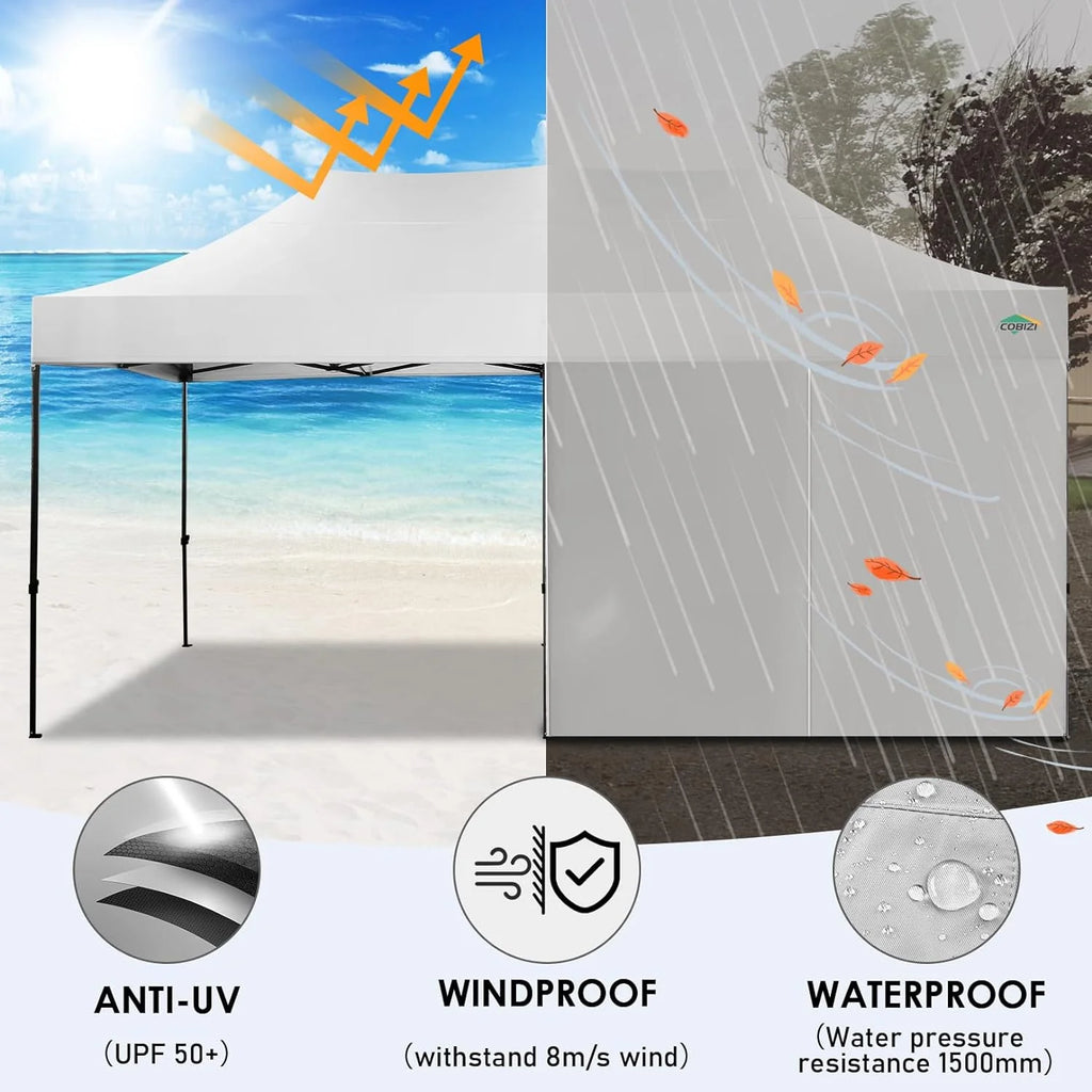 COBIZI 10x20 Heavy Duty Pop up Canopy Tent with 6 sidewalls Easy Up Commercial Outdoor Canopy Wedding Party Tents for Parties All Season Wind & Waterproof Gazebo with Roller Bag,Black(Frame Thickened)